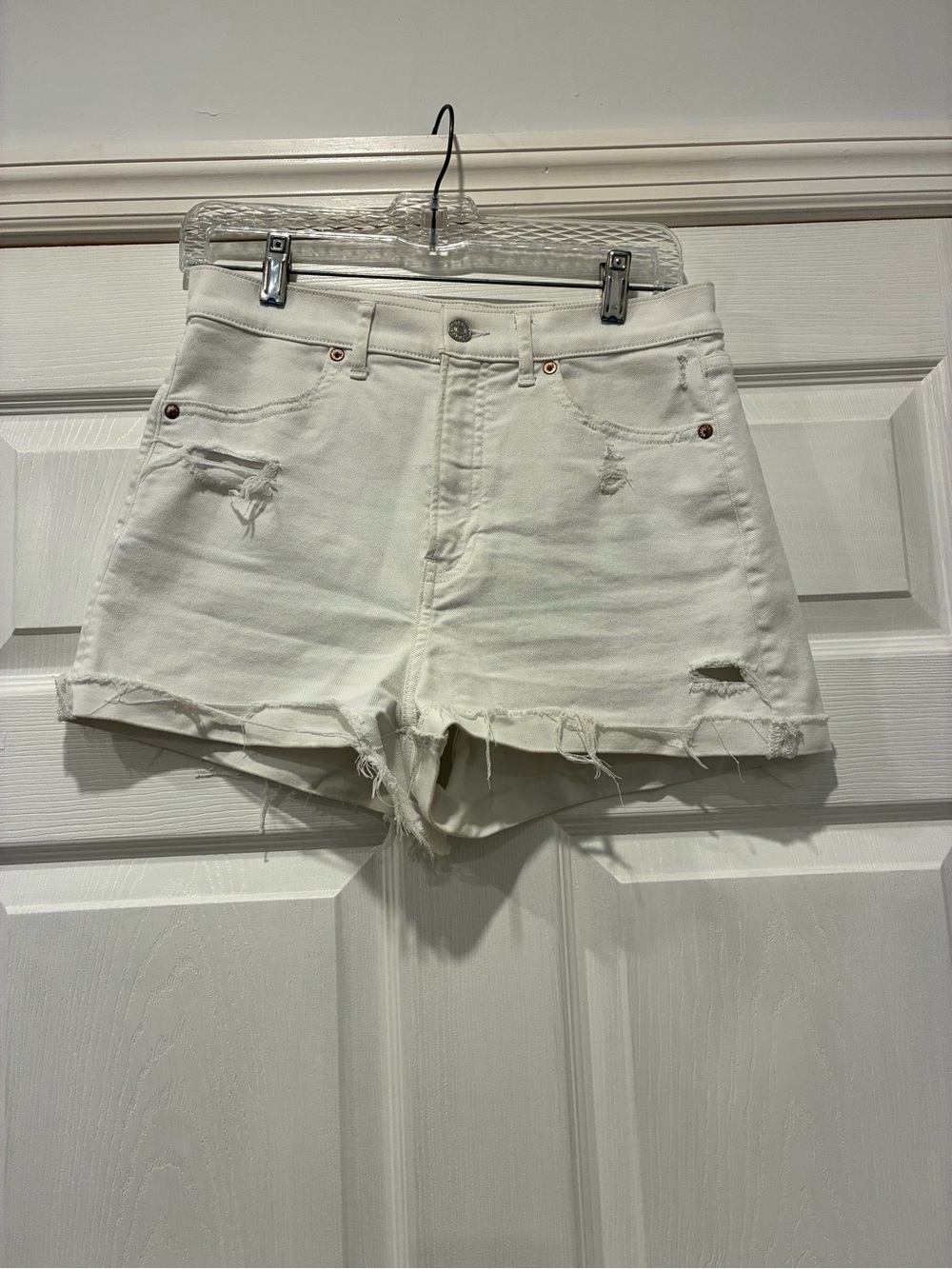 Express White Distressed High-Rise Mom Jeans Denim Shorts